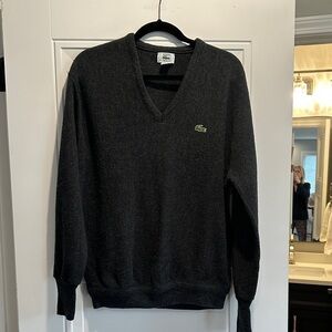 Lacoste Men's Dark Charcoal V-Neck Sweater with Crocodile Logo